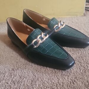 Black And Green Loafers With Gold Hardware.... Size 7.... Like New!!!!